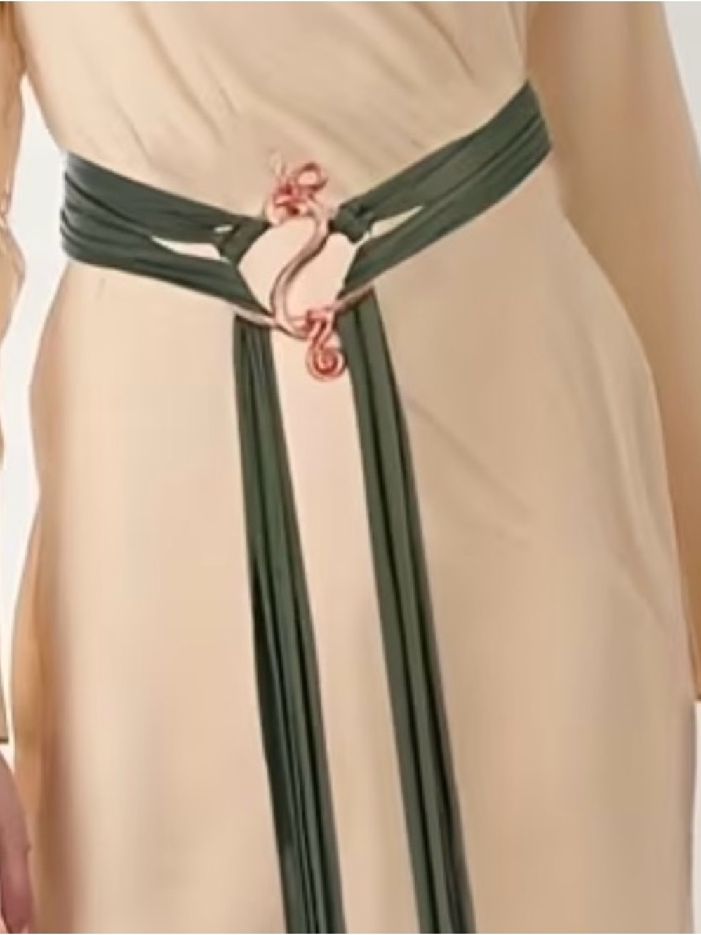 Olive Green Wrap Belt with Rose Gold Ring Accent